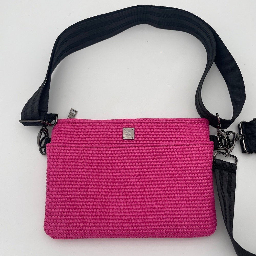 THINK ROYLN  Bum 2.0 Fuchsia‎ Pink Raffia Black Strap Fanny Bag crossbody purse